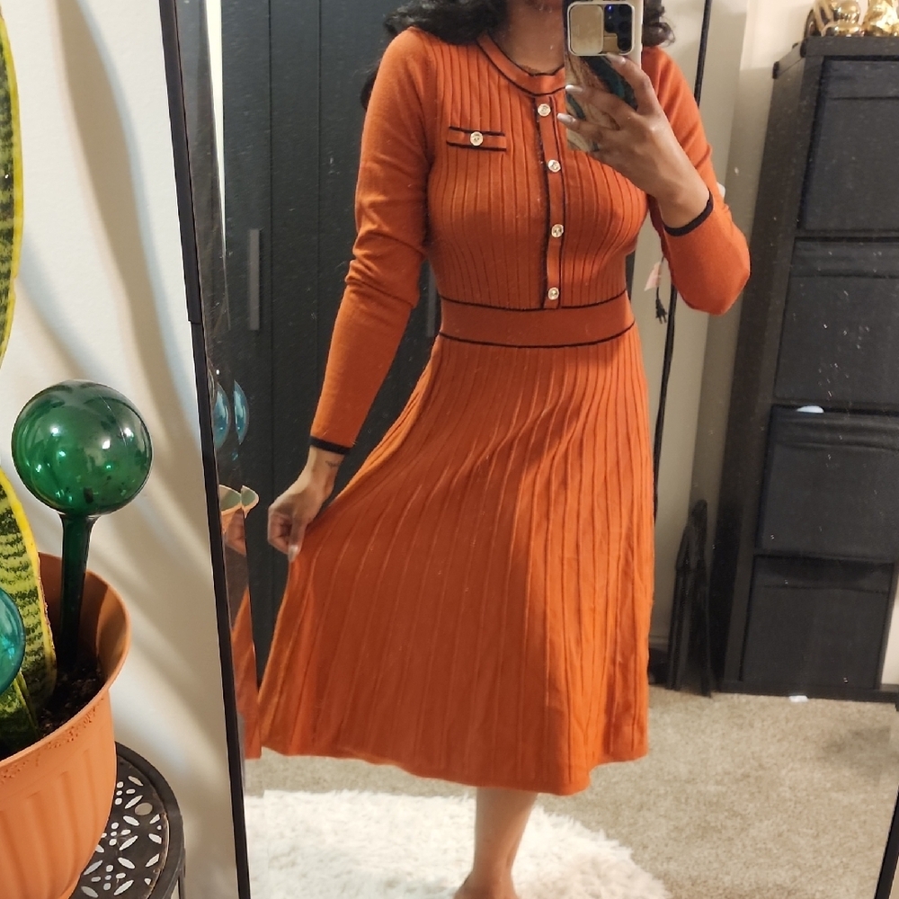 Elegant Orange Long Sleeve Dress